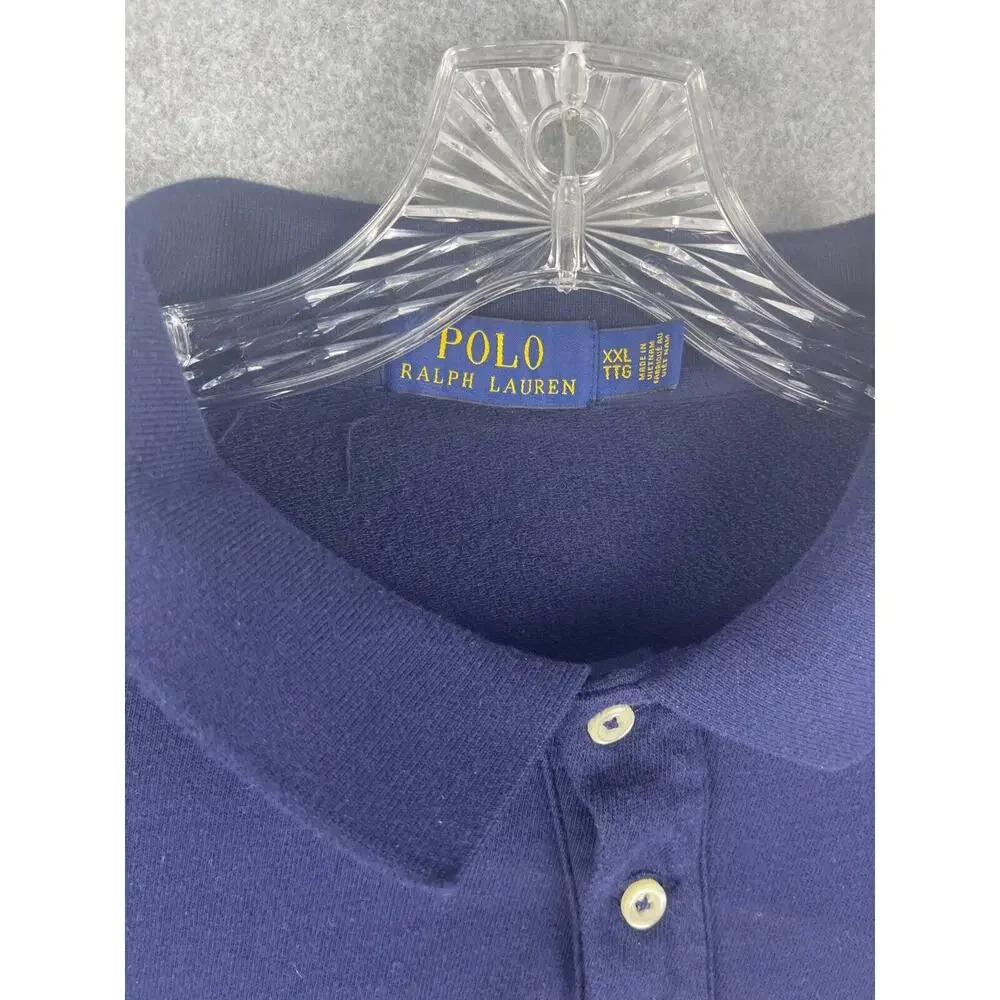 Polo Ralph Lauren Terry Polo Shirt Mens Size 2XL Navy Blue Striped Color Blocked